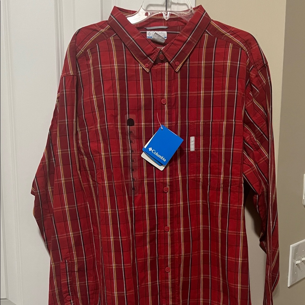 Columbia Men's Red and Yellow Plaid Button Down Shirt NWT